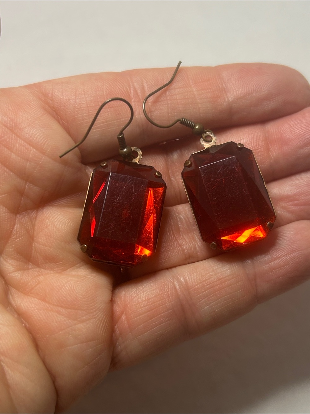Red Faceted Drop Earrings - Unbranded